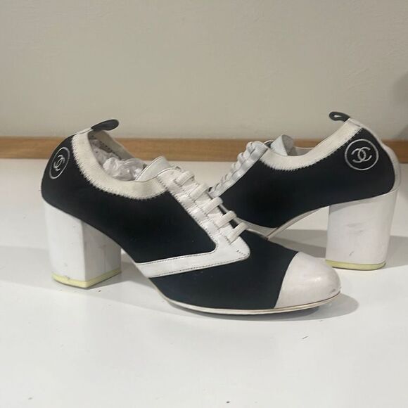 CHANEL Black Suede & White Leather Slip On Shoes - Picture 1 of 10